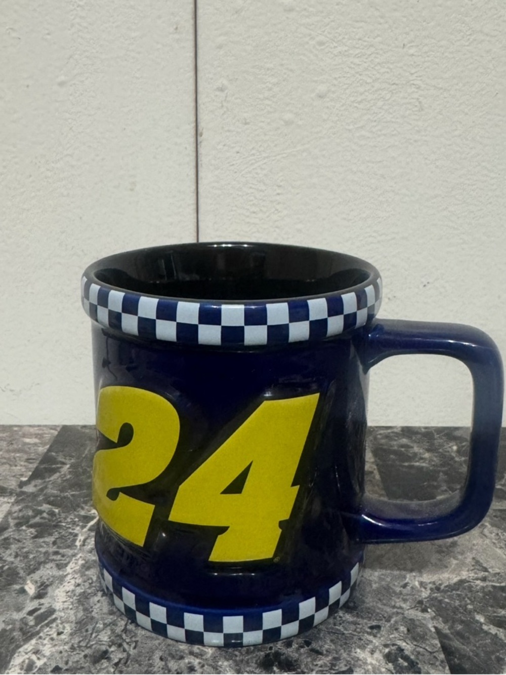Jeff Gordon Nascar Signature Coffee Mug With 3D Raised Letters & Checkered Flag
